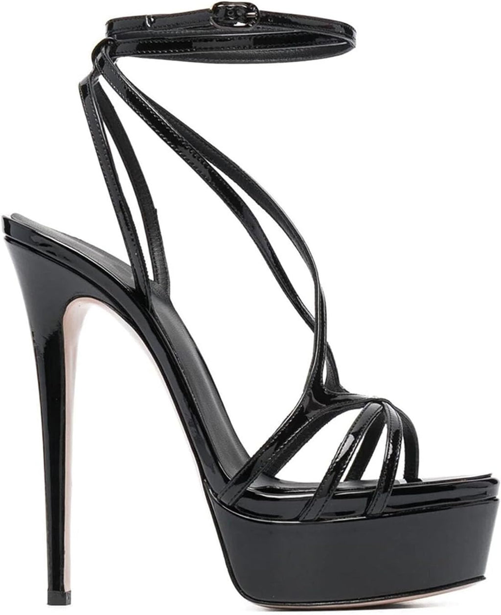 High Heel Womens Platform Heels High Heel Sandals Strappy Open Toe Party Bridal Evening Dress Shoes Ankle Strap Buckles 6.7" Heels,Black,35 High Heel