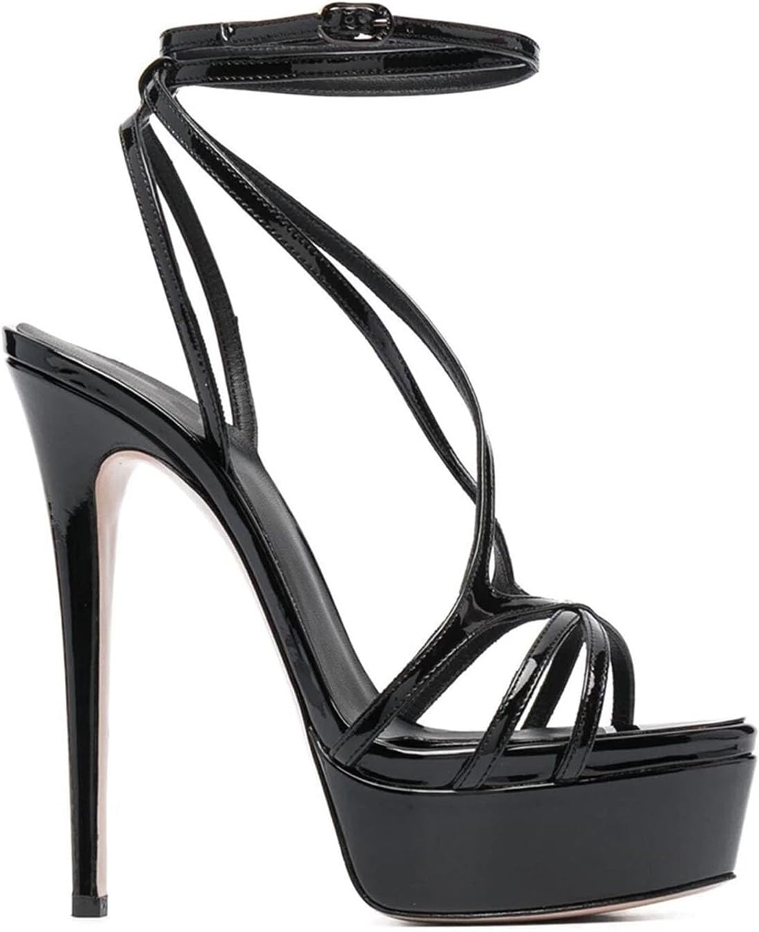 High Heel Womens Platform Heels High Heel Sandals Strappy Open Toe Party Bridal Evening Dress Shoes Ankle Strap Buckles 6.7" Heels,Black,35 High Heel