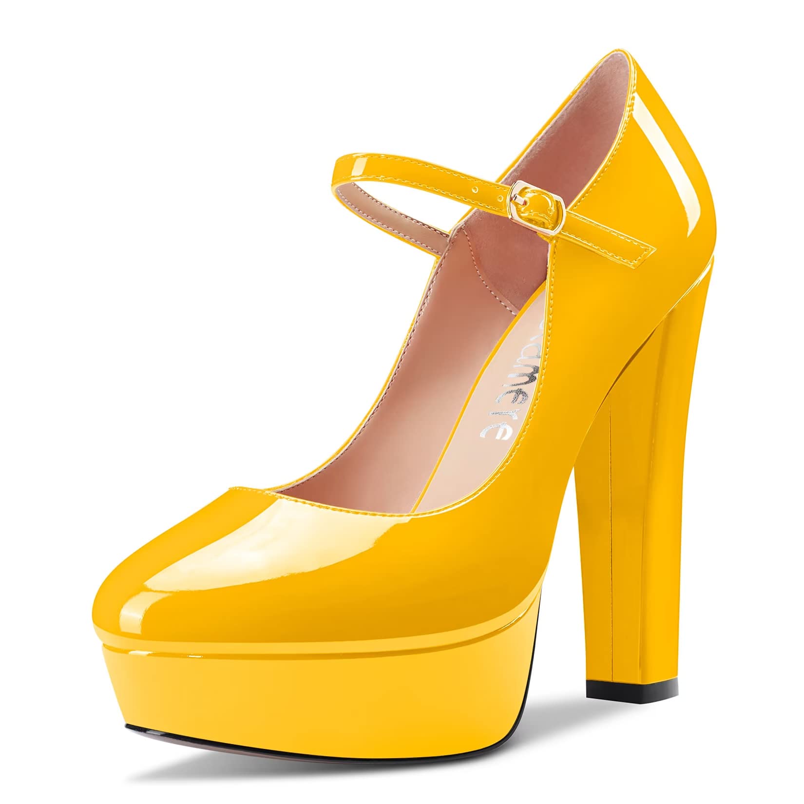 CASTAMERE Women Chunky Block High Platform Heel Round Toe Ankle Strap Mary Jane Buckle Wedding Dress Shoes