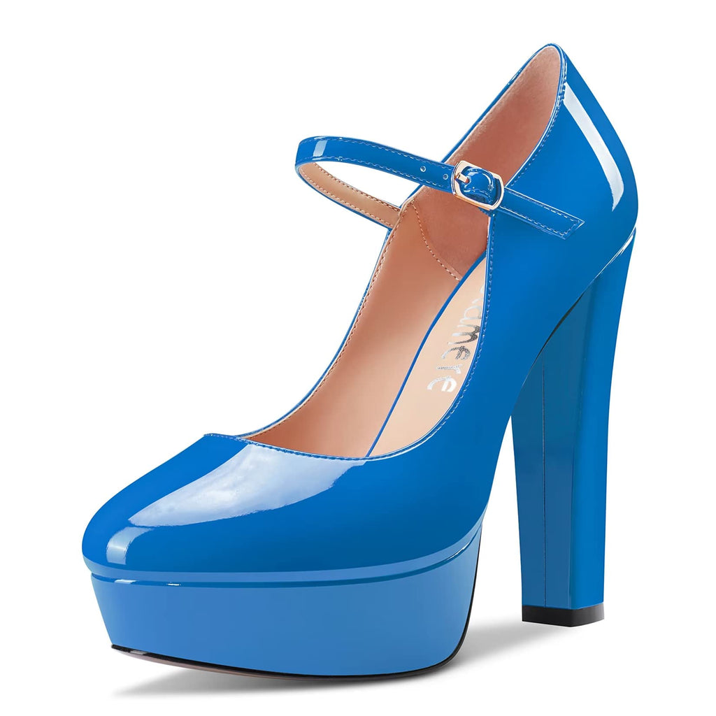 CASTAMERE Women Chunky Block High Platform Heel Round Toe Ankle Strap Mary Jane Buckle Wedding Dress Shoes
