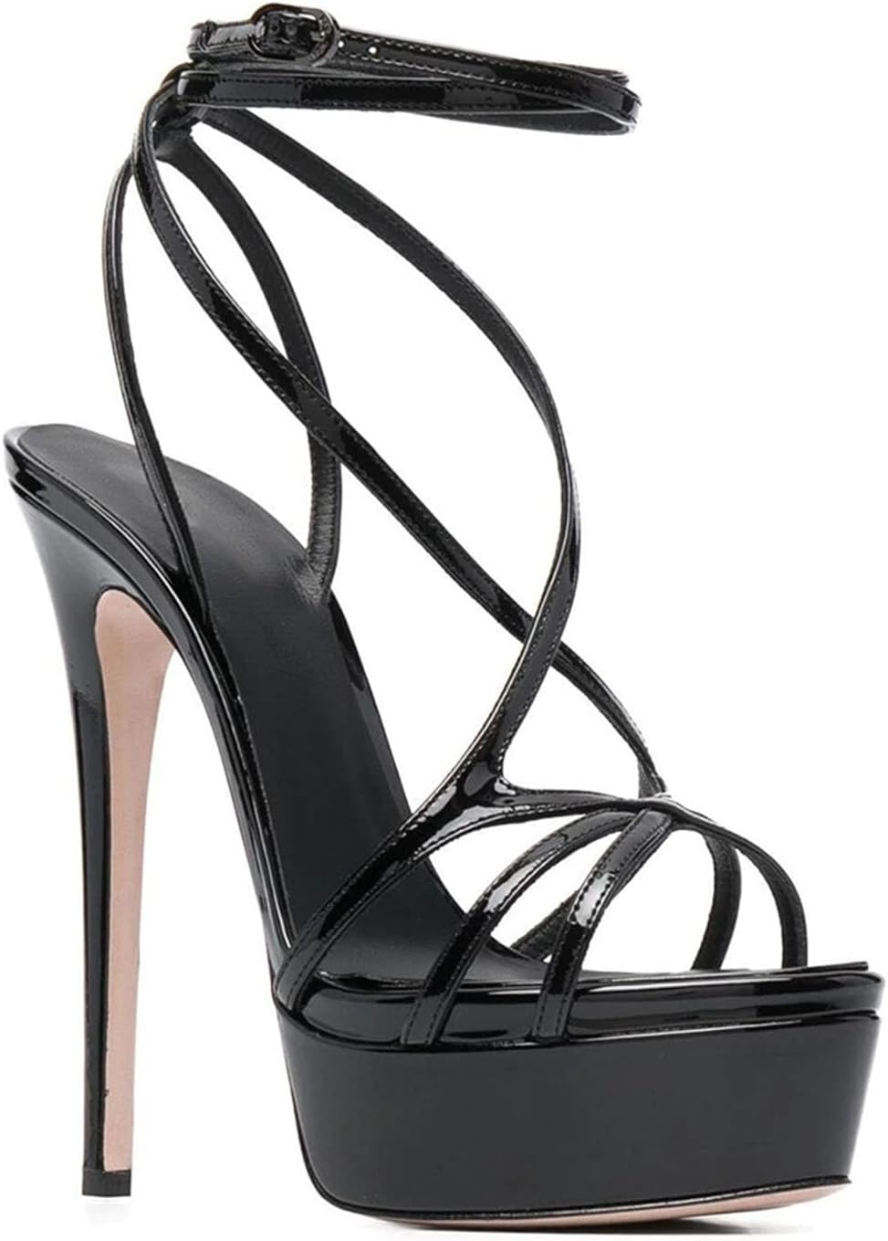 High Heel Womens Platform Heels High Heel Sandals Strappy Open Toe Party Bridal Evening Dress Shoes Ankle Strap Buckles 6.7" Heels,Black,35 High Heel