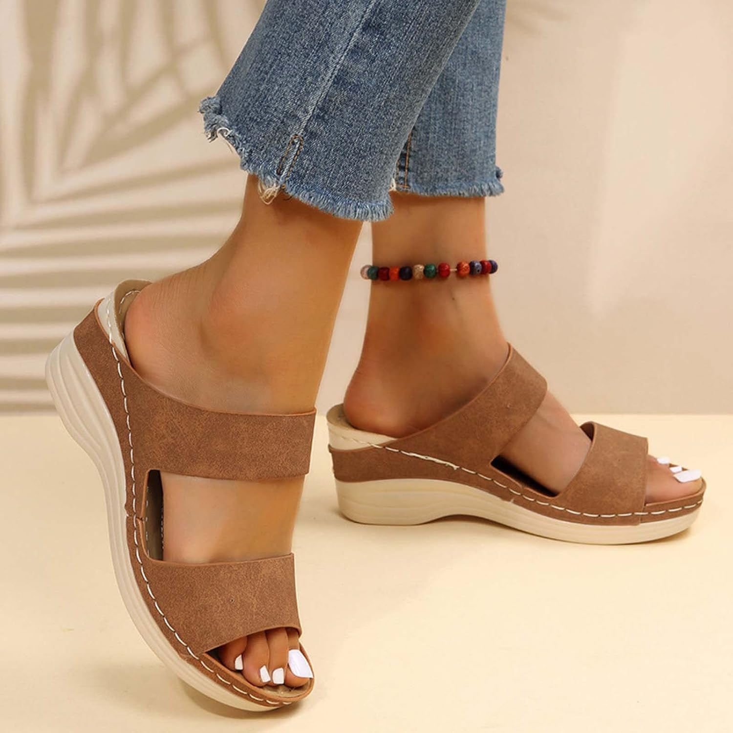 Sandals Womens Wedge Shoes Summer Open Toe Platform Sandals Comfortable Orthotic Sandals Arch Support Walking Shoes