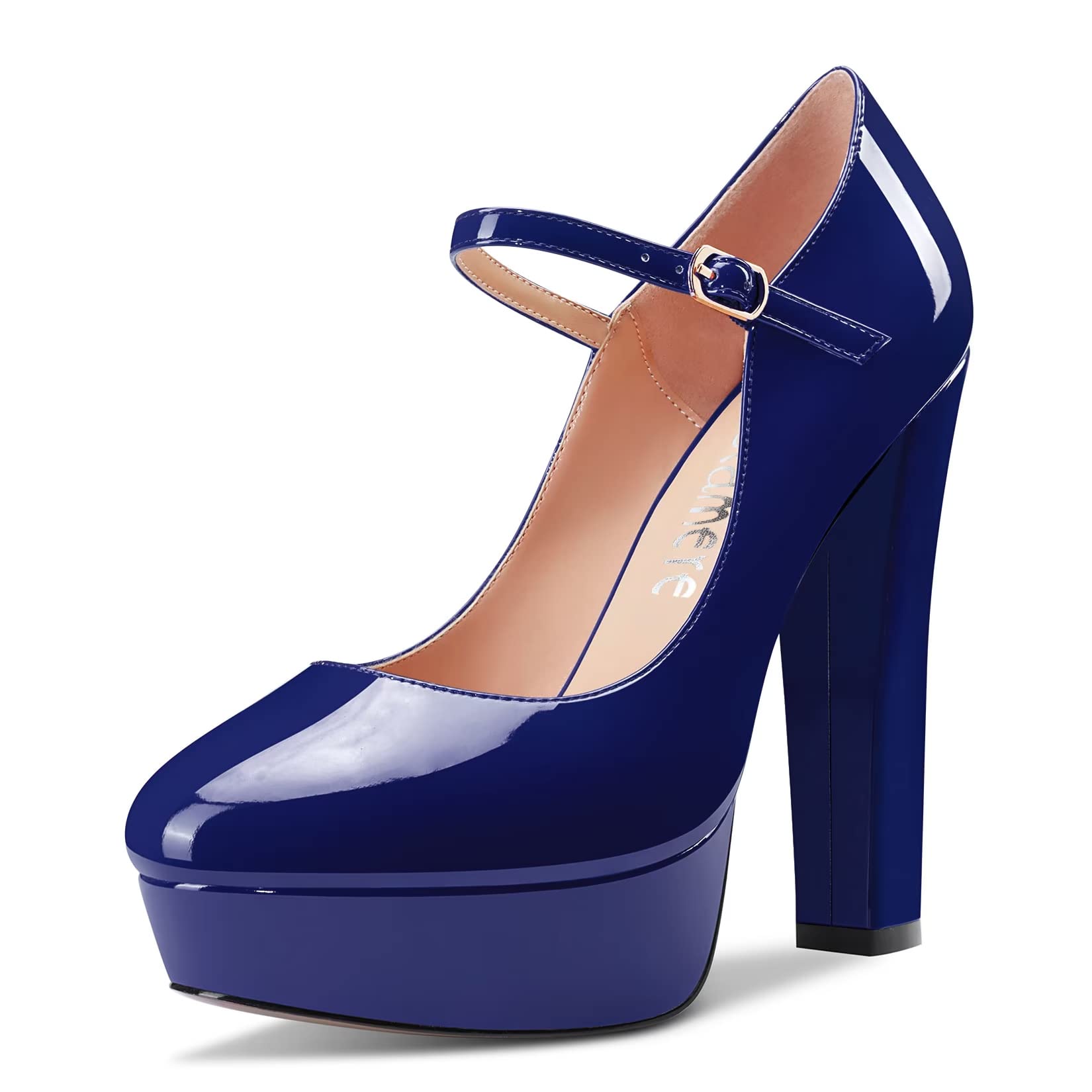 CASTAMERE Women Chunky Block High Platform Heel Round Toe Ankle Strap Mary Jane Buckle Wedding Dress Shoes