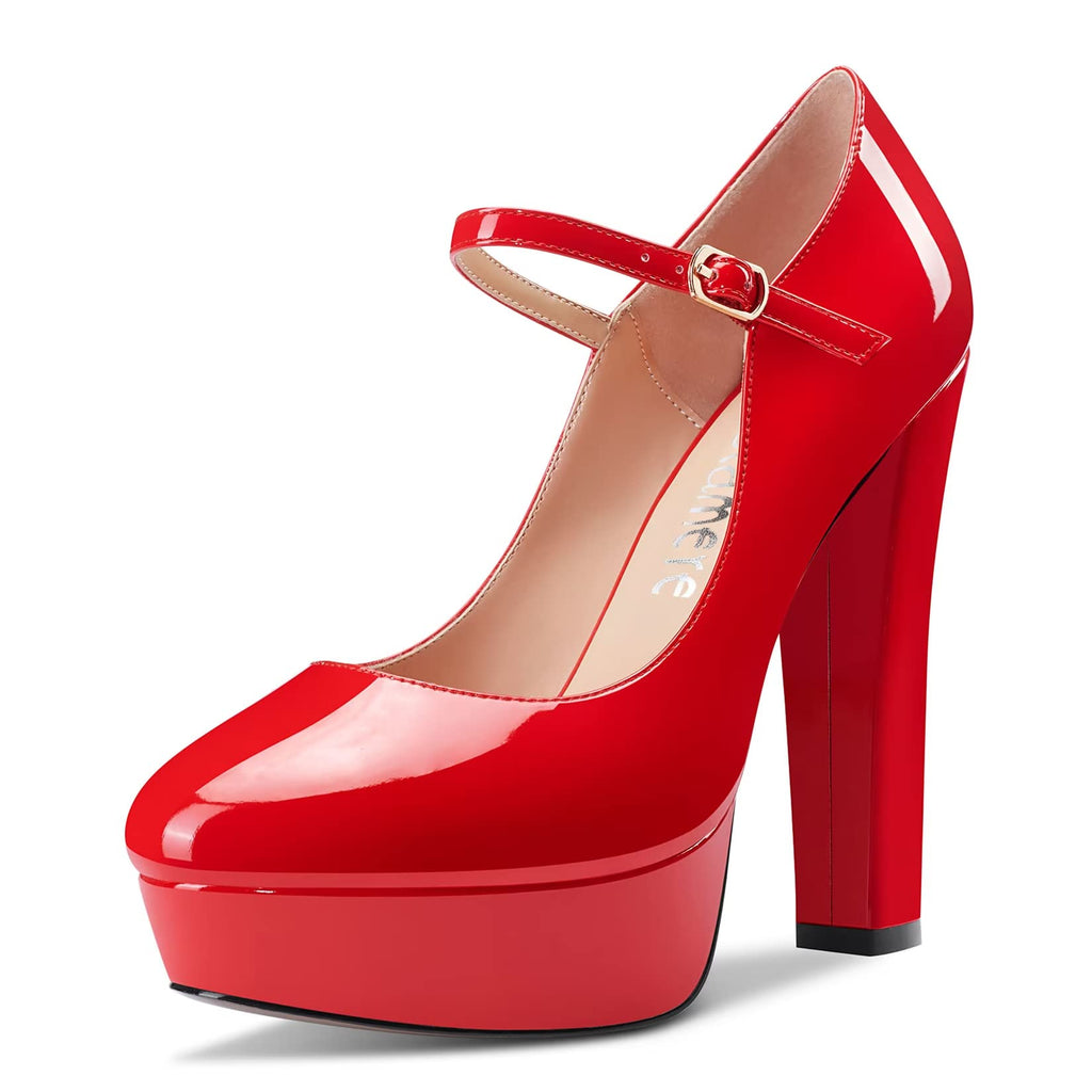 CASTAMERE Women Chunky Block High Platform Heel Round Toe Ankle Strap Mary Jane Buckle Wedding Dress Shoes