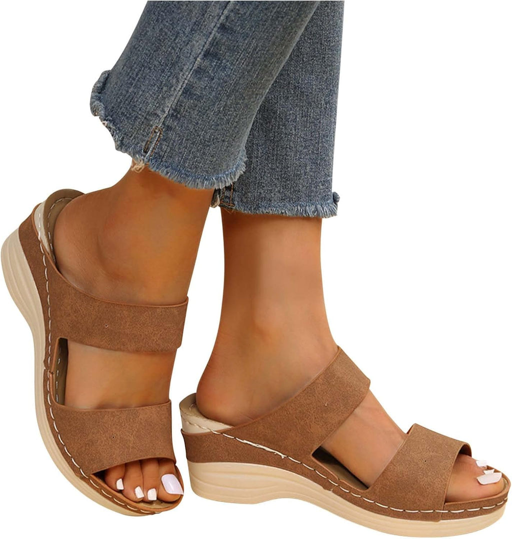Sandals Womens Wedge Shoes Summer Open Toe Platform Sandals Comfortable Orthotic Sandals Arch Support Walking Shoes