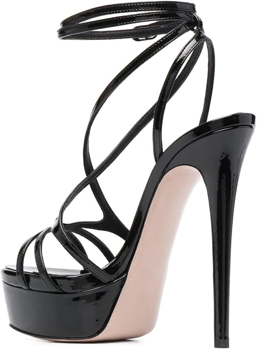 High Heel Womens Platform Heels High Heel Sandals Strappy Open Toe Party Bridal Evening Dress Shoes Ankle Strap Buckles 6.7" Heels,Black,35 High Heel