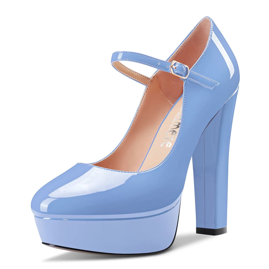 CASTAMERE Women Chunky Block High Platform Heel Round Toe Ankle Strap Mary Jane Buckle Wedding Dress Shoes