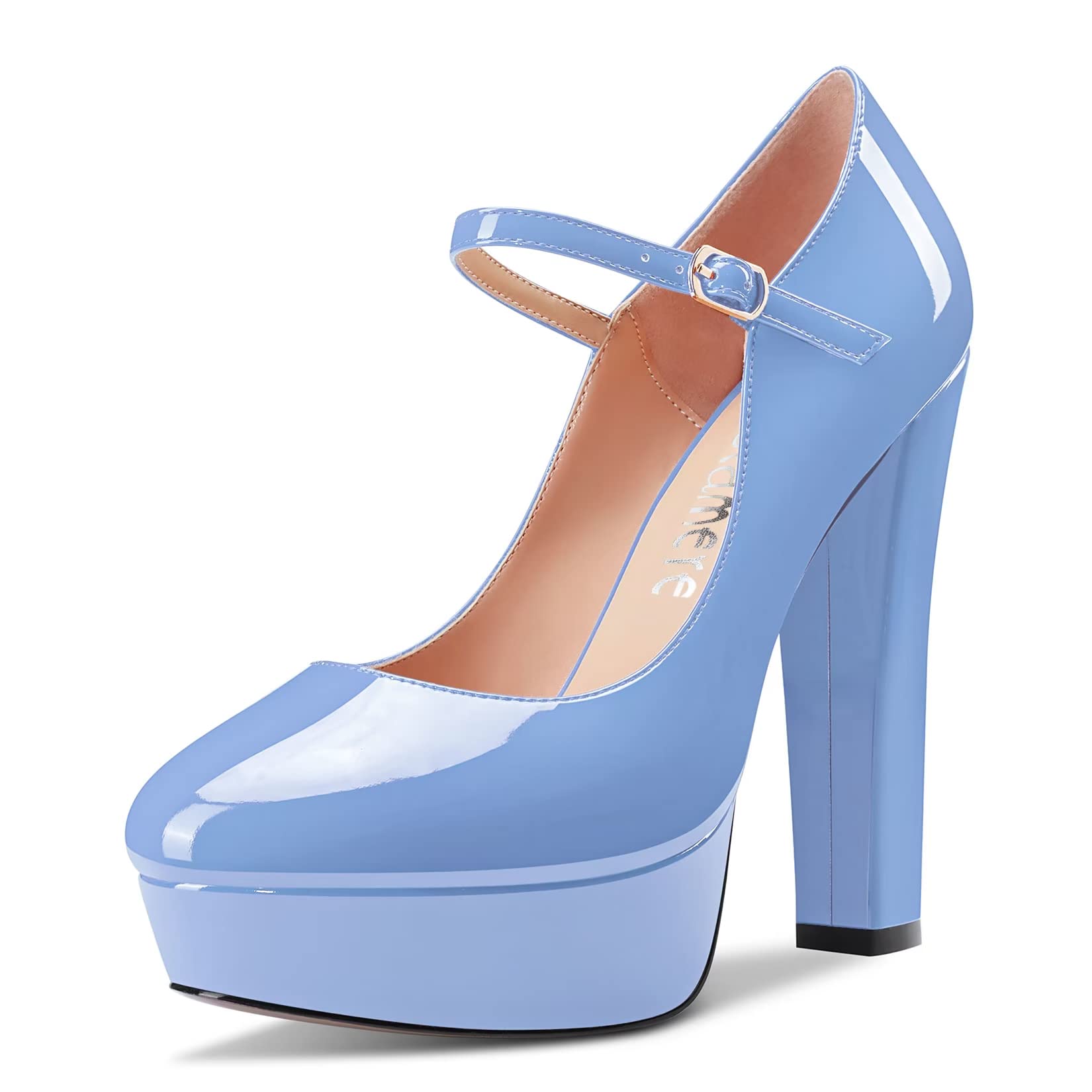 CASTAMERE Women Chunky Block High Platform Heel Round Toe Ankle Strap Mary Jane Buckle Wedding Dress Shoes