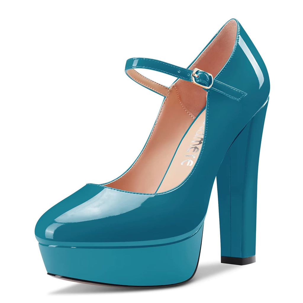 CASTAMERE Women Chunky Block High Platform Heel Round Toe Ankle Strap Mary Jane Buckle Wedding Dress Shoes