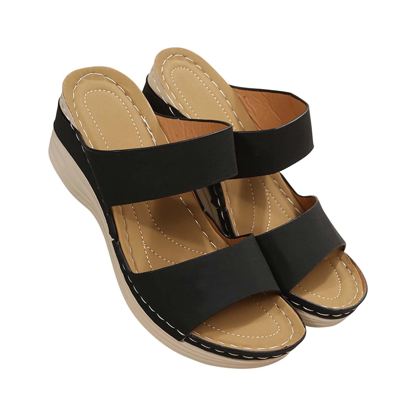 Sandals Womens Wedge Shoes Summer Open Toe Platform Sandals Comfortable Orthotic Sandals Arch Support Walking Shoes