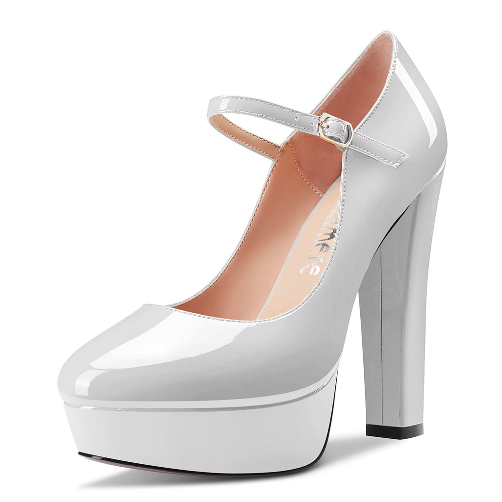 CASTAMERE Women Chunky Block High Platform Heel Round Toe Ankle Strap Mary Jane Buckle Wedding Dress Shoes
