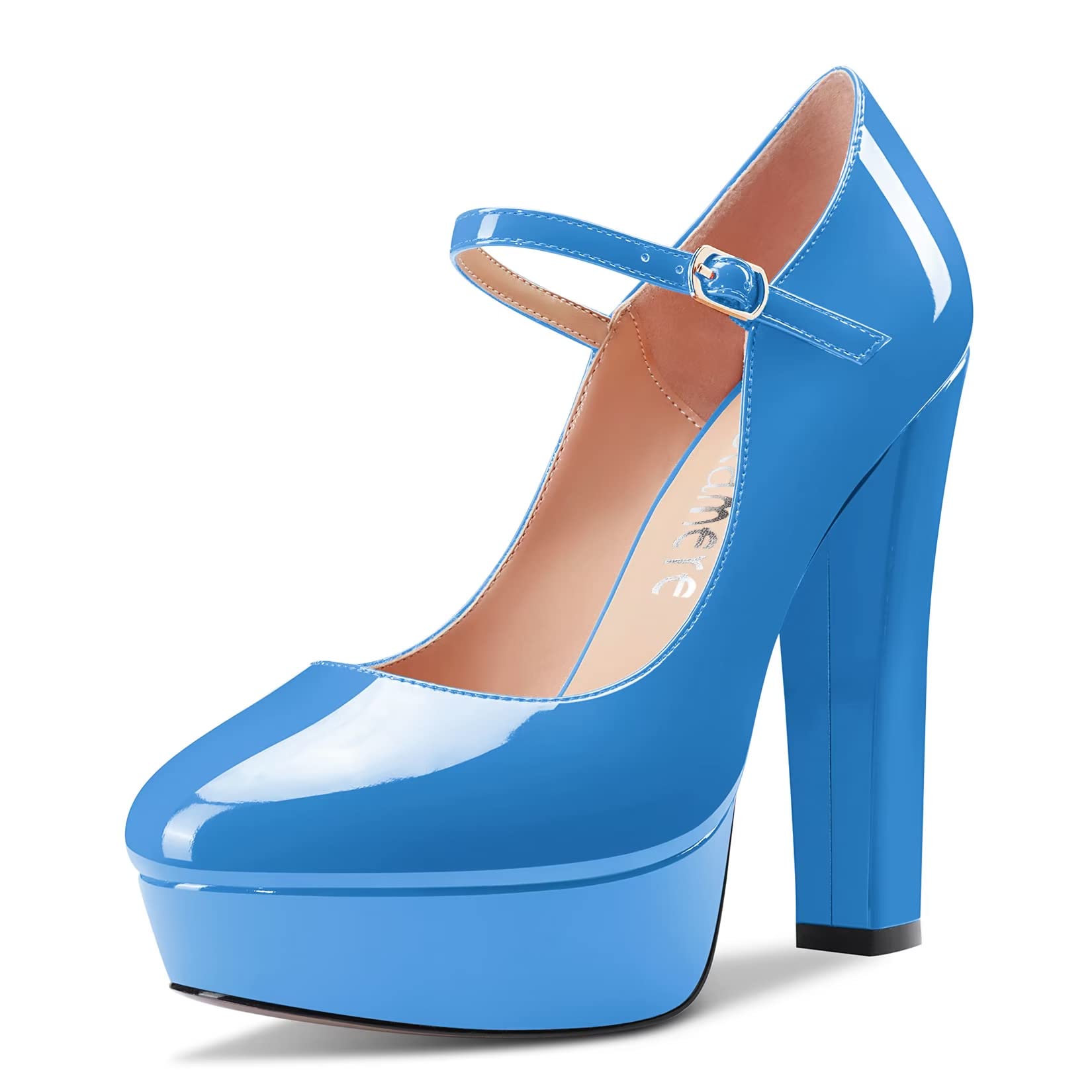 CASTAMERE Women Chunky Block High Platform Heel Round Toe Ankle Strap Mary Jane Buckle Wedding Dress Shoes
