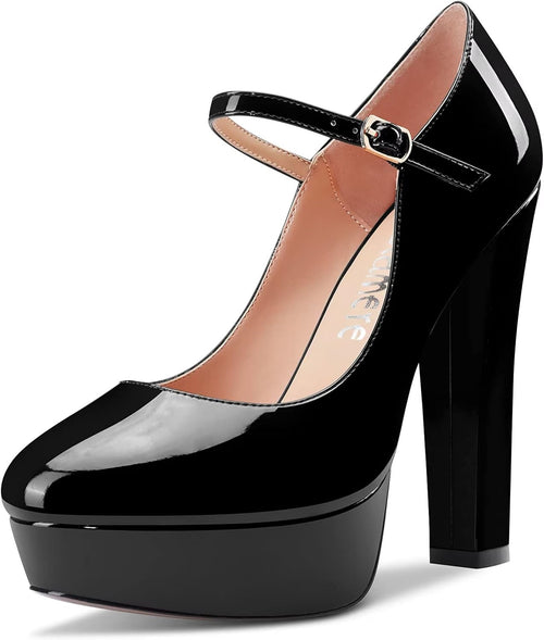 CASTAMERE Women Chunky Block High Platform Heel Round Toe Ankle Strap Mary Jane Buckle Wedding Dress Shoes