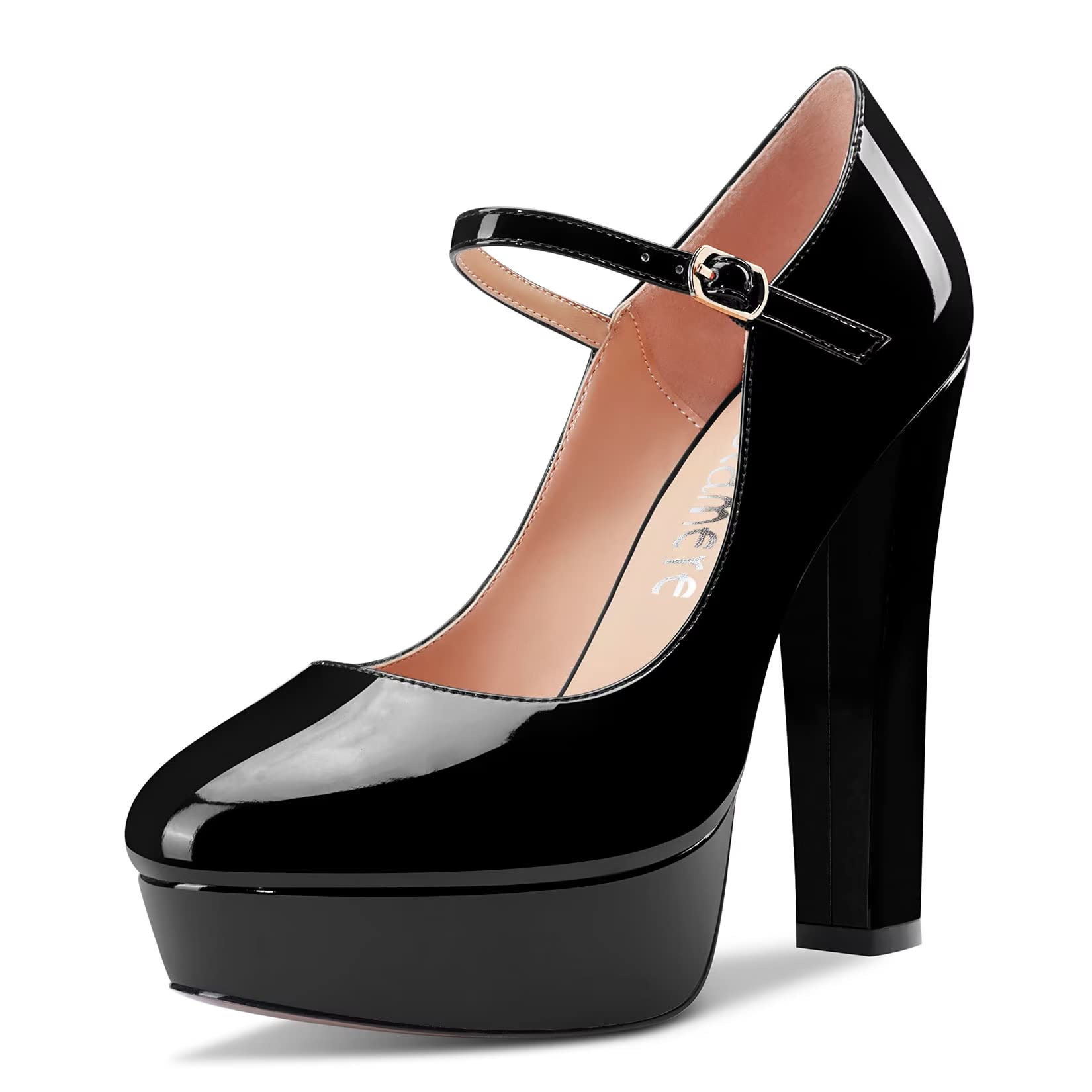 CASTAMERE Women Chunky Block High Platform Heel Round Toe Ankle Strap Mary Jane Buckle Wedding Dress Shoes