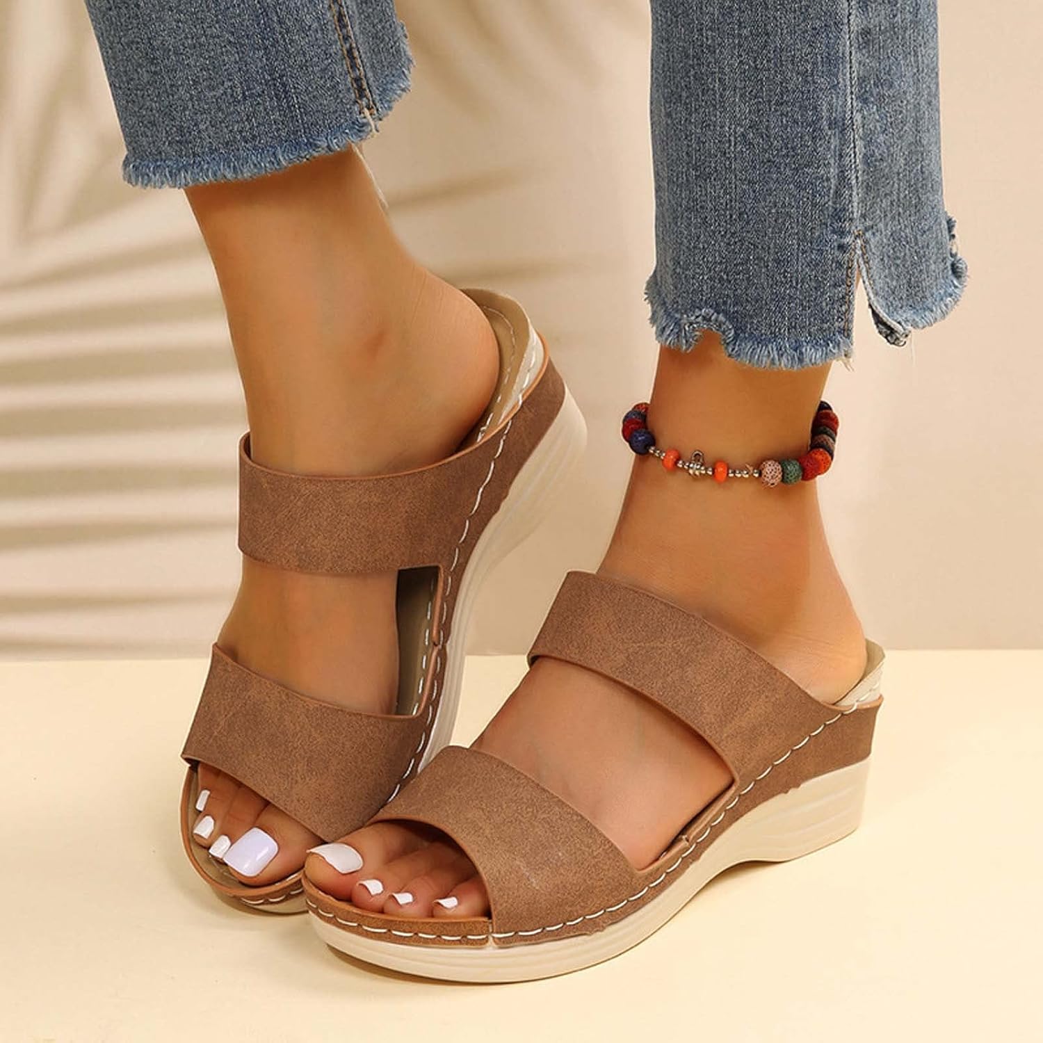 Sandals Womens Wedge Shoes Summer Open Toe Platform Sandals Comfortable Orthotic Sandals Arch Support Walking Shoes