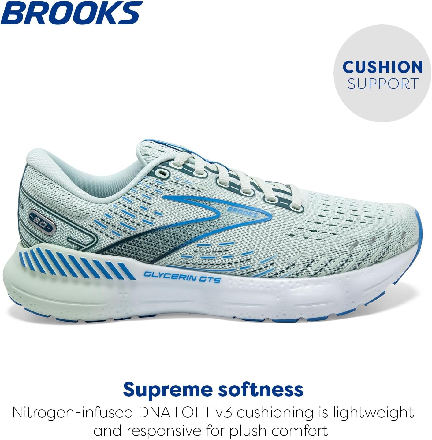 Brooks Women's Glycerin GTS 20 B Width Running Shoe (BRK-120370 1B 1315840 6.5 BLL)
